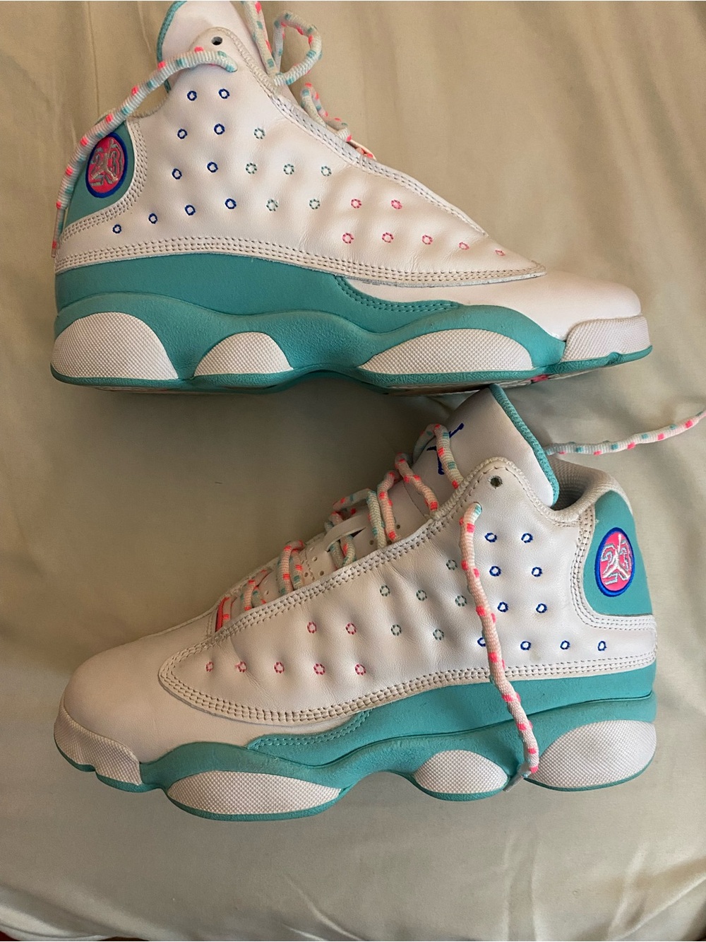Jordan Limited Kids White & Teal High-Top Sneakers with original box Multicolor